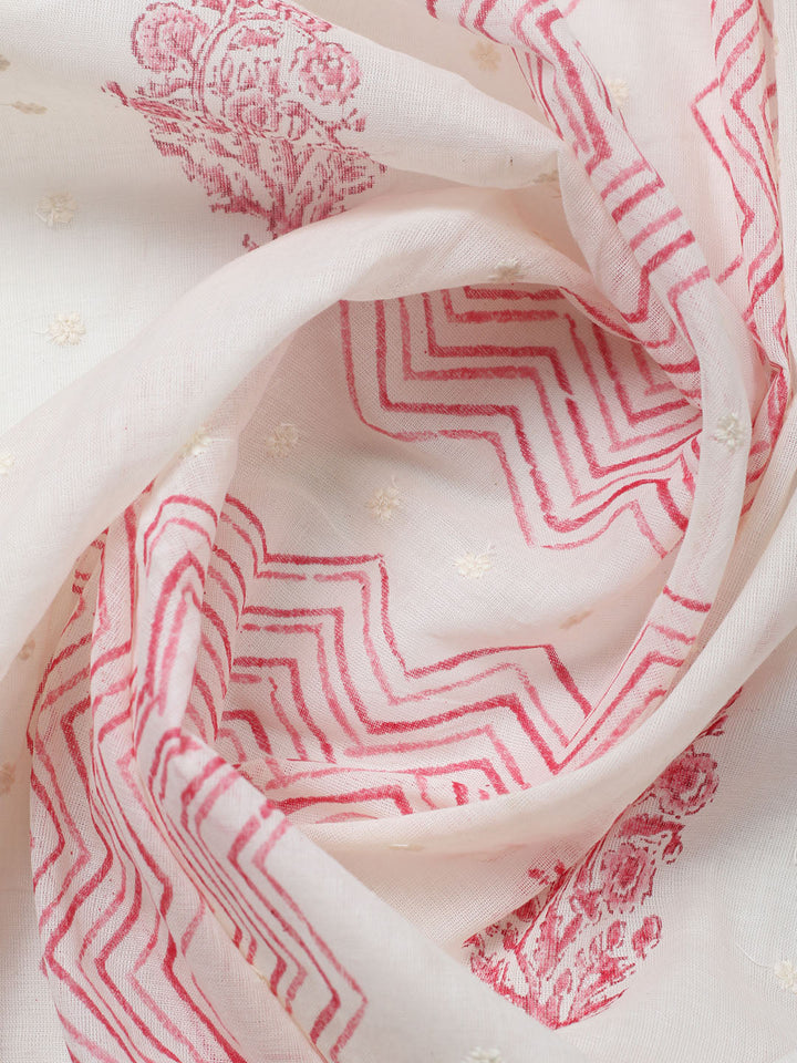 Embroidered Cotton Blend Unstitched Suit With Pant &amp; Dupatta