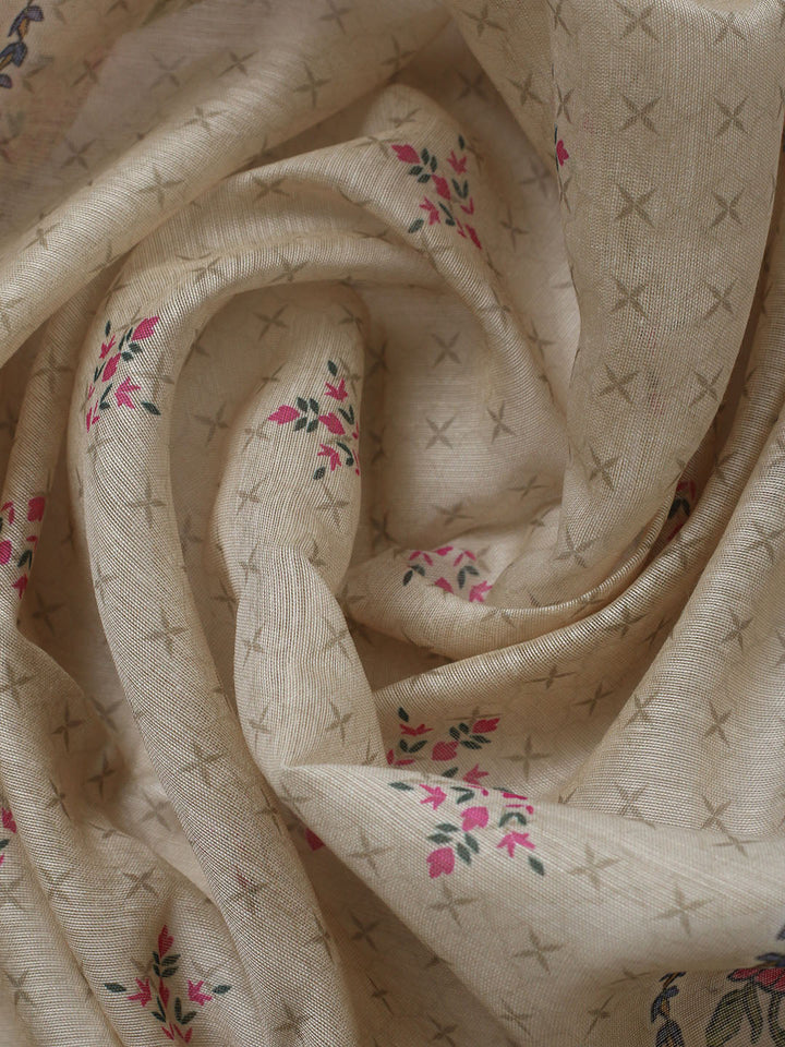 Embellished Chanderi Unstitched Suit With Pant &amp; Dupatta