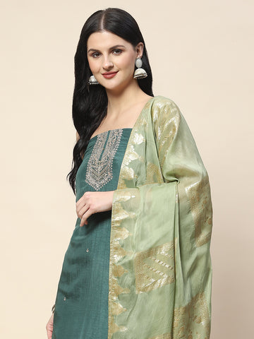 Neck Embroidery Chanderi Unstitched Suit Piece With Dupatta