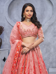 Resham Embroidery Tissue Choli With Lehenga & Dupatta