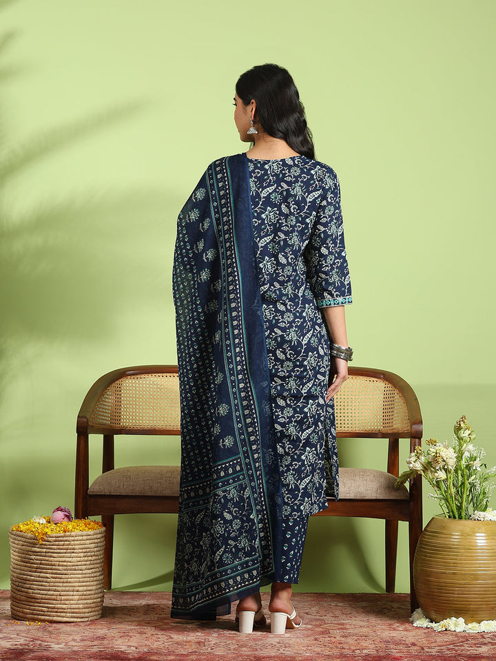 Printed Cotton Kurta With Pant &amp; Dupatta