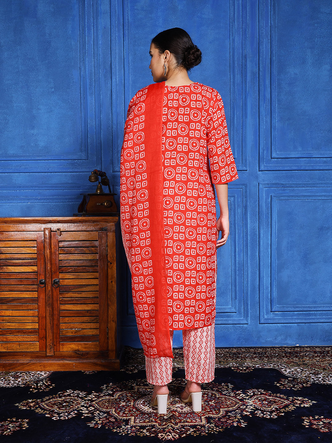Printed Cotton Blend Kurta With Pants &amp; Dupatta