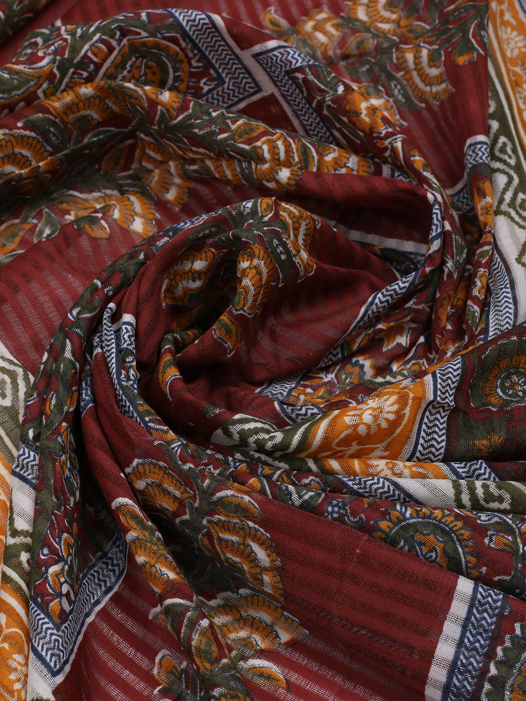 Printed Cotton Blend Unstitched Suit With Dupatta