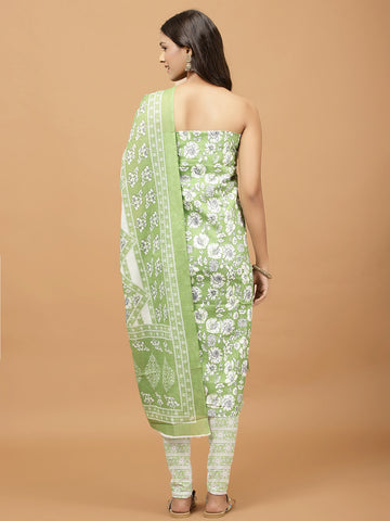 Floral Printed Cotton Blend Unstitched Suit Piece With Dupatta