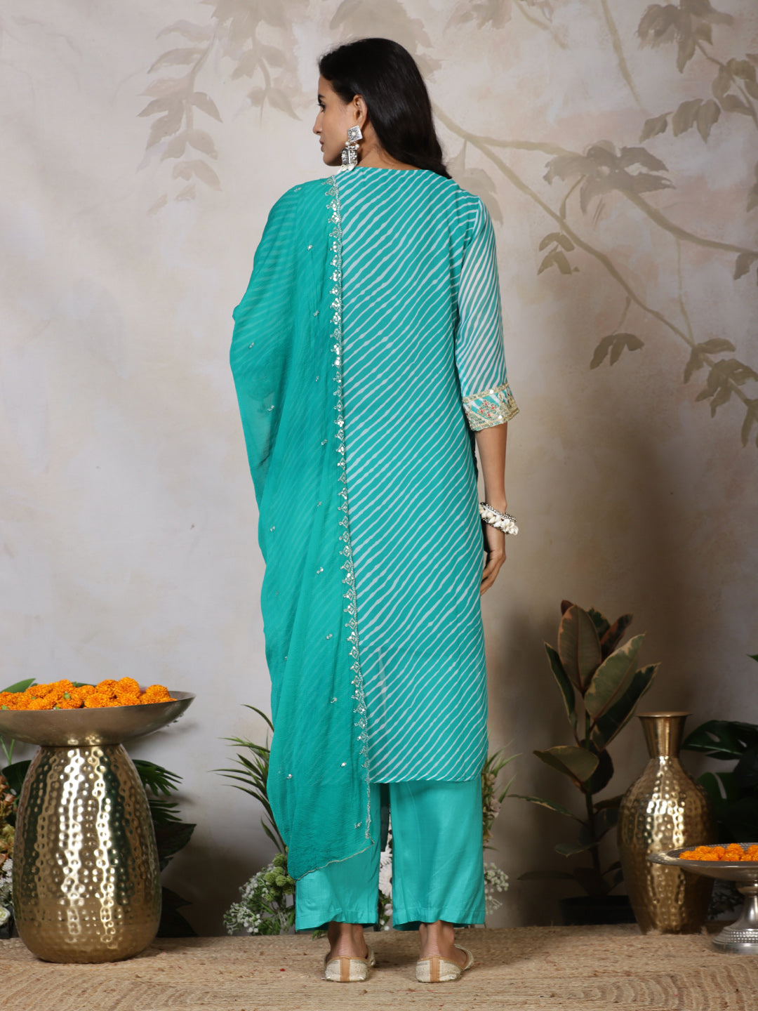 Embroidered Georgette Kurta With Pants &amp; Dupatta