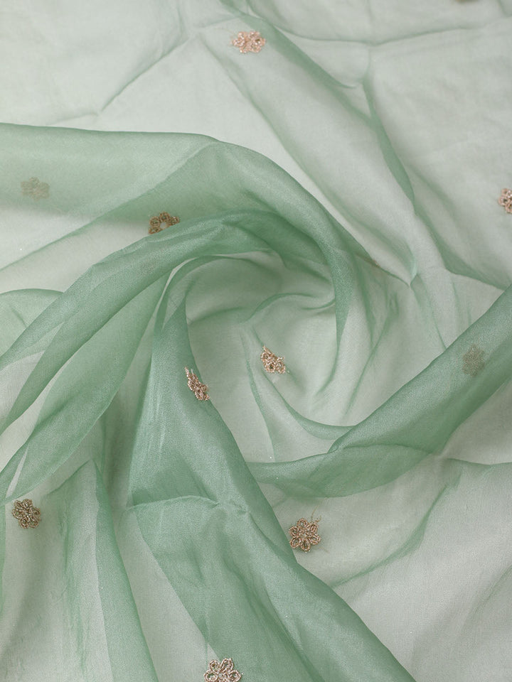 Embroidered Chanderi Unstitched Suit With Pant &amp; Dupatta