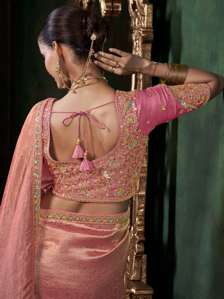 Woven Design &amp; Embroidered Border Art Silk Saree