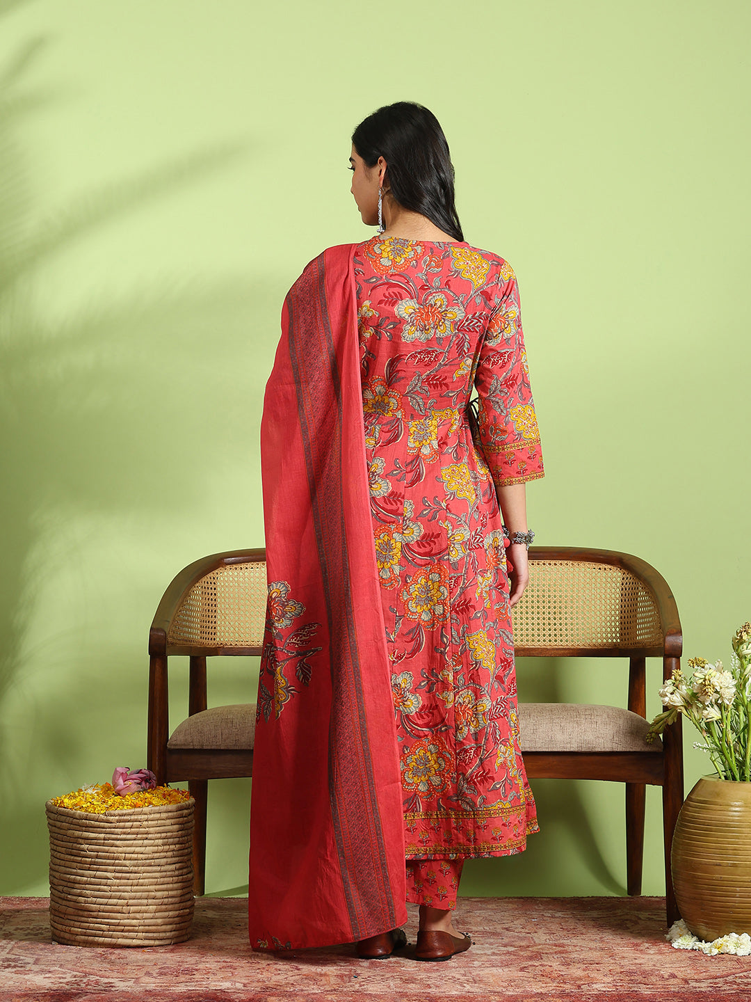 Printed Cotton Kurta With Pant &amp; Dupatta
