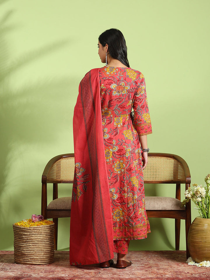 Printed Cotton Kurta With Pant &amp; Dupatta