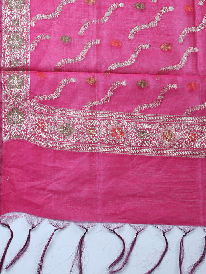 Banarasi Chanderi Unstitched Suit With Pant &amp; Dupatta