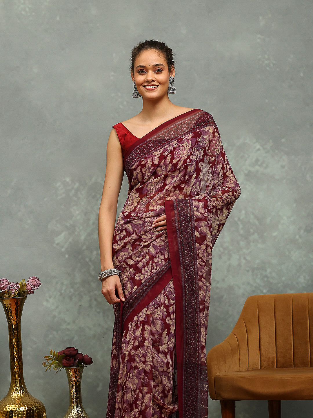 Floral Printed Georgette Saree