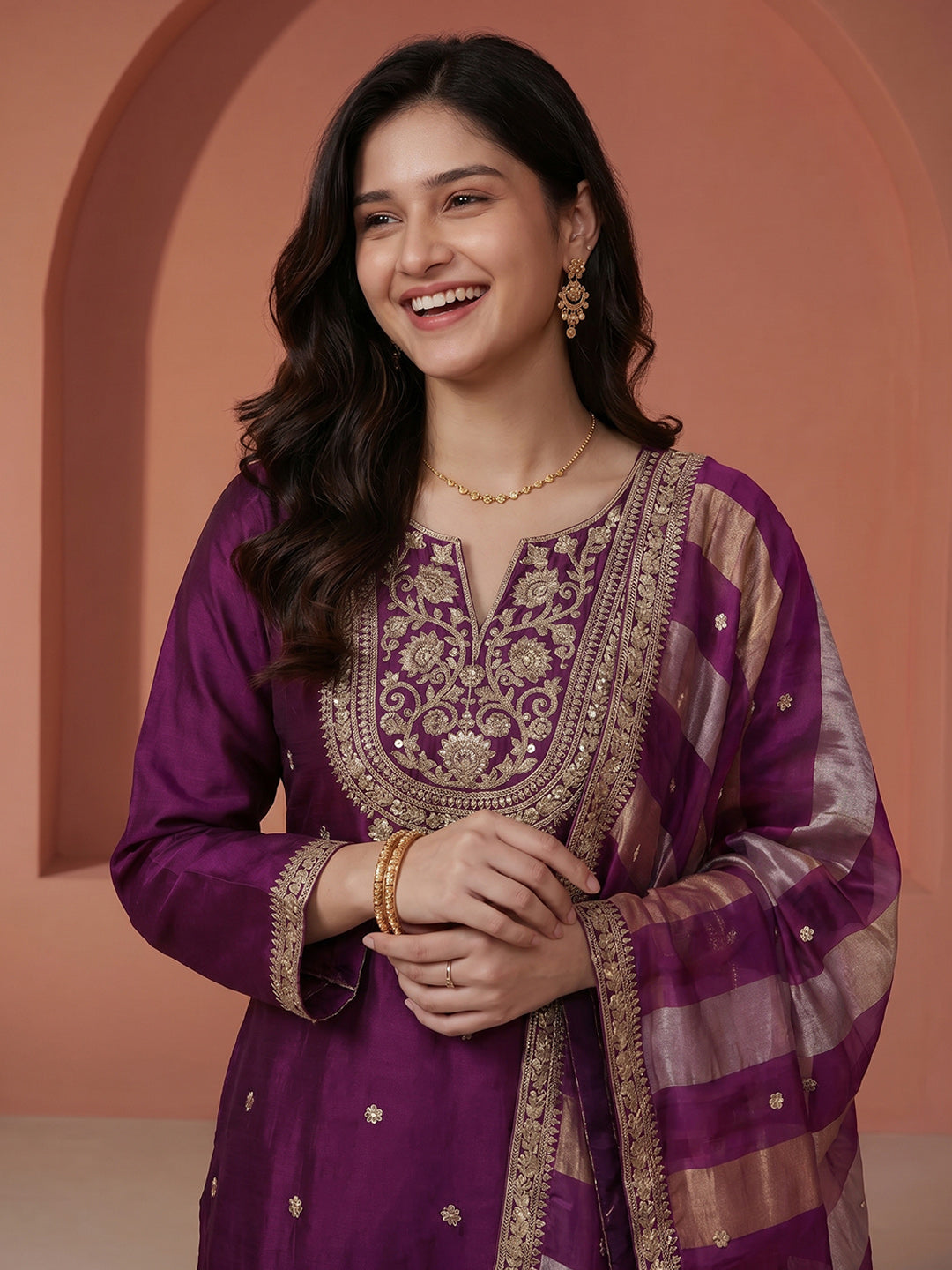 Embroidered Organza Suit Set With Dupatta