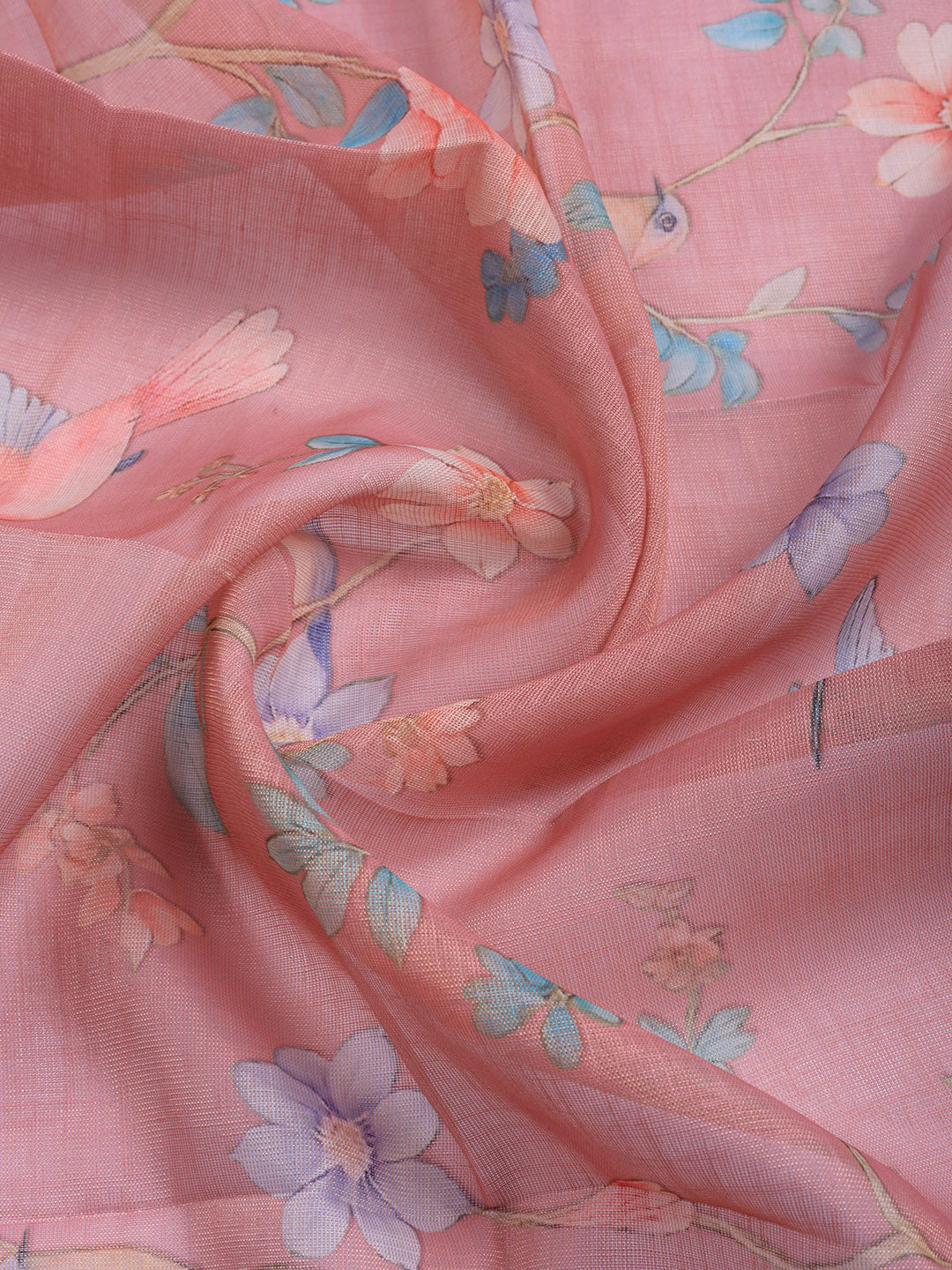 Printed Linen Blend Unstitched Suit With Pant &amp; Dupatta