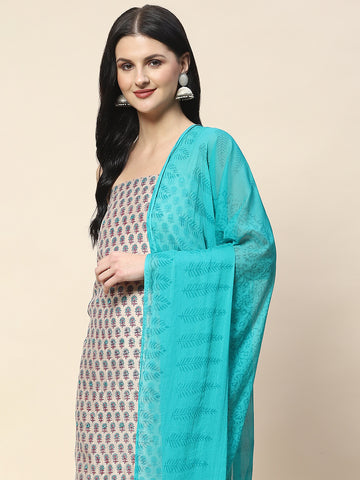 Printed Cotton Unstitched Suit Piece With Dupatta