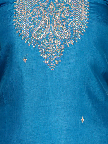 Neck Embroidery Chanderi Unstitched Suit Piece With Banarsi Dupatta