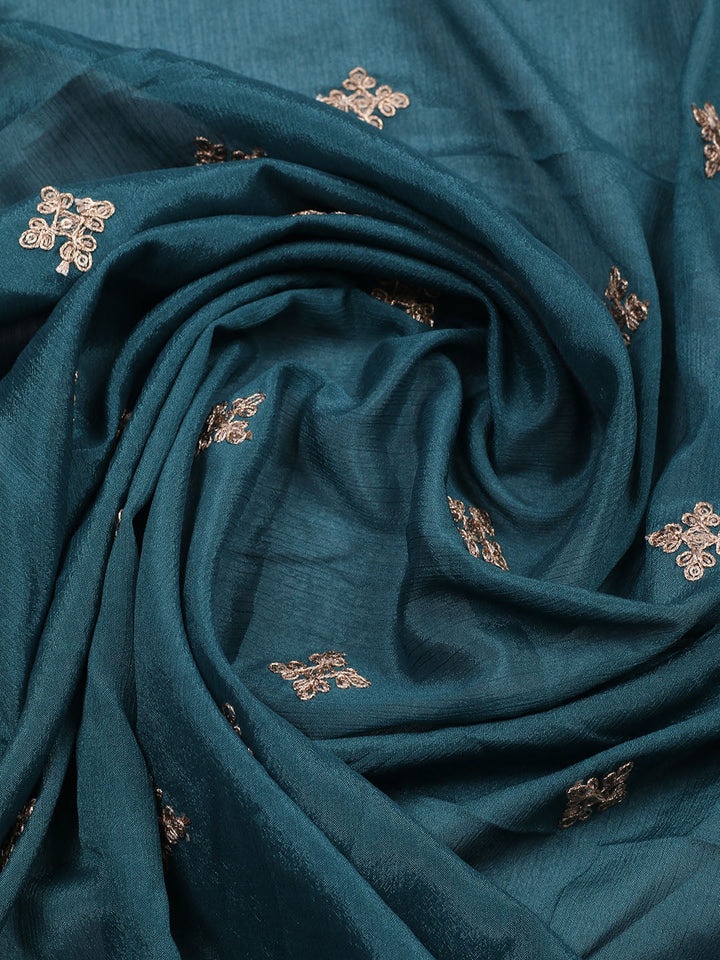 Embroidered Chinon Unstitched Suit With Pant &amp; Dupatta