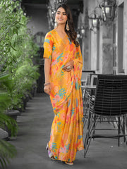 Printed Georgette Readymade Saree With Stitched Blouse
