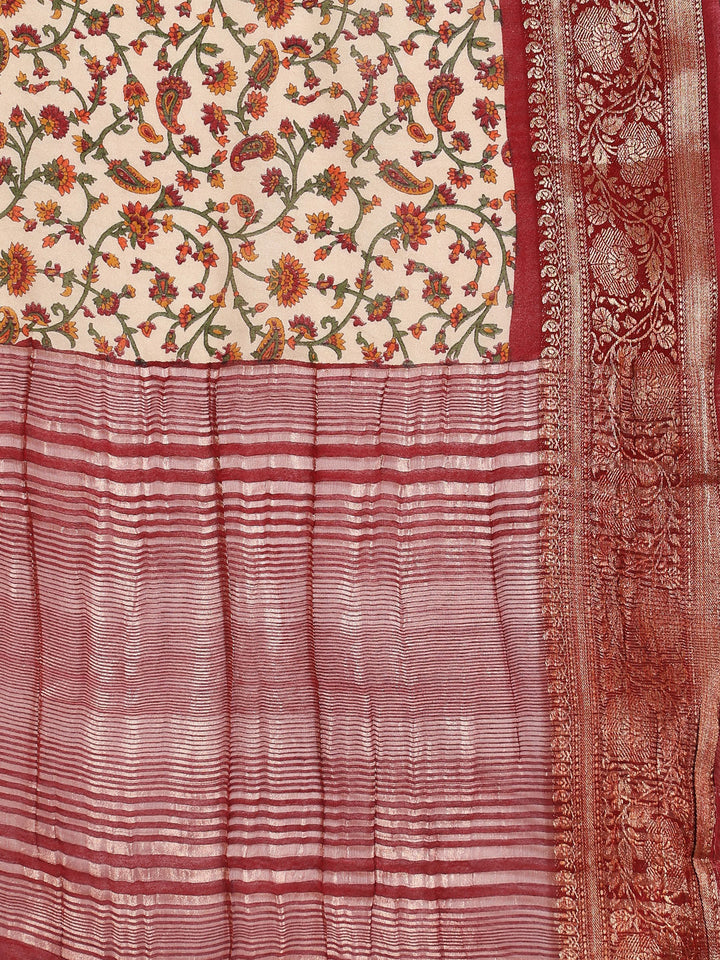 Digital Printed Cotton Blend Woven Saree
