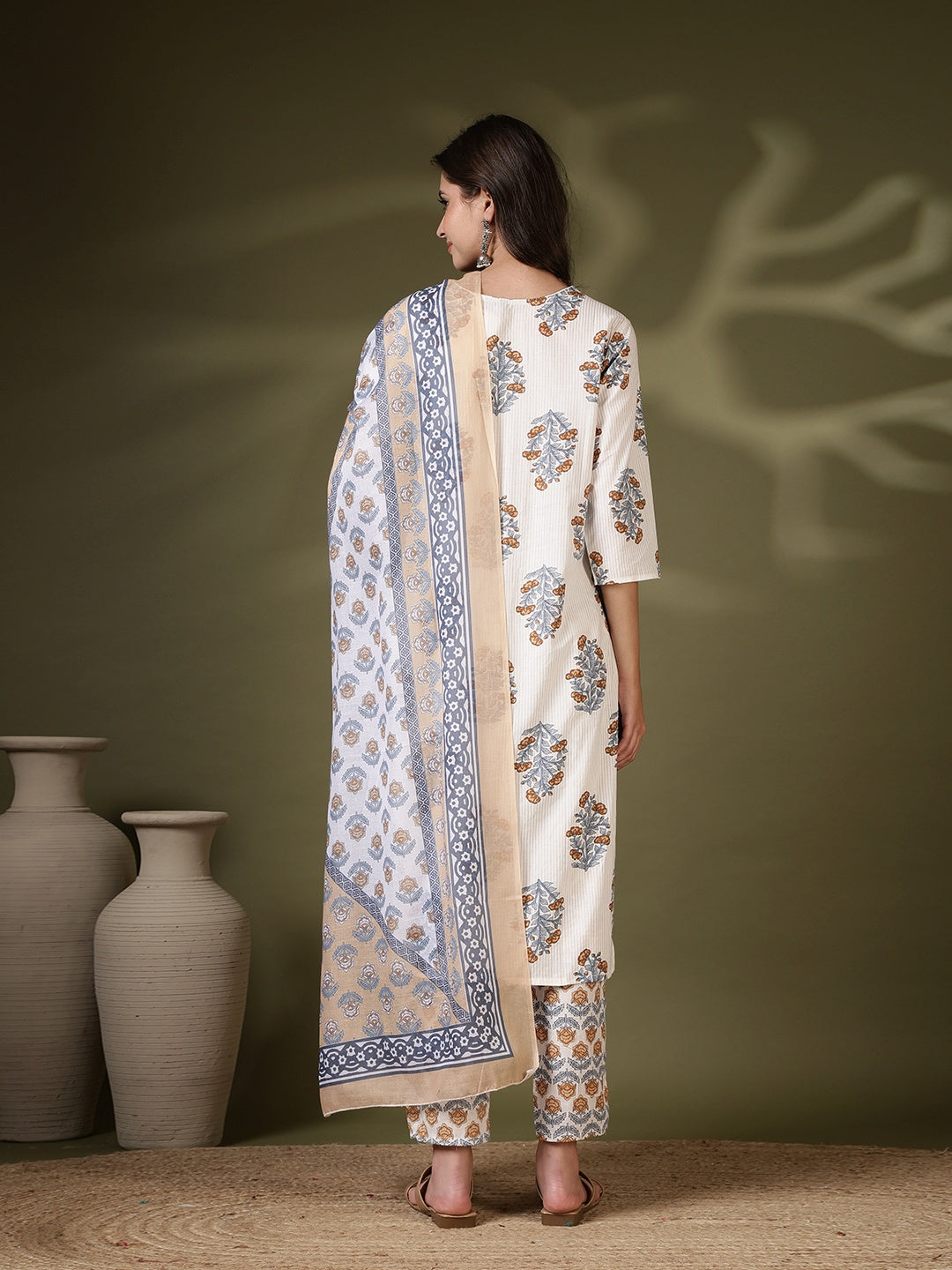 Printed Cotton Blend Kurta With Pant &amp; Dupatta