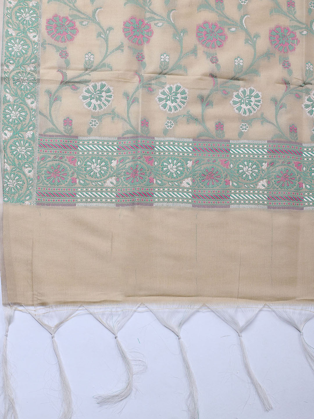 Banarasi Chanderi Unstitched Suit With Pant &amp; Dupatta