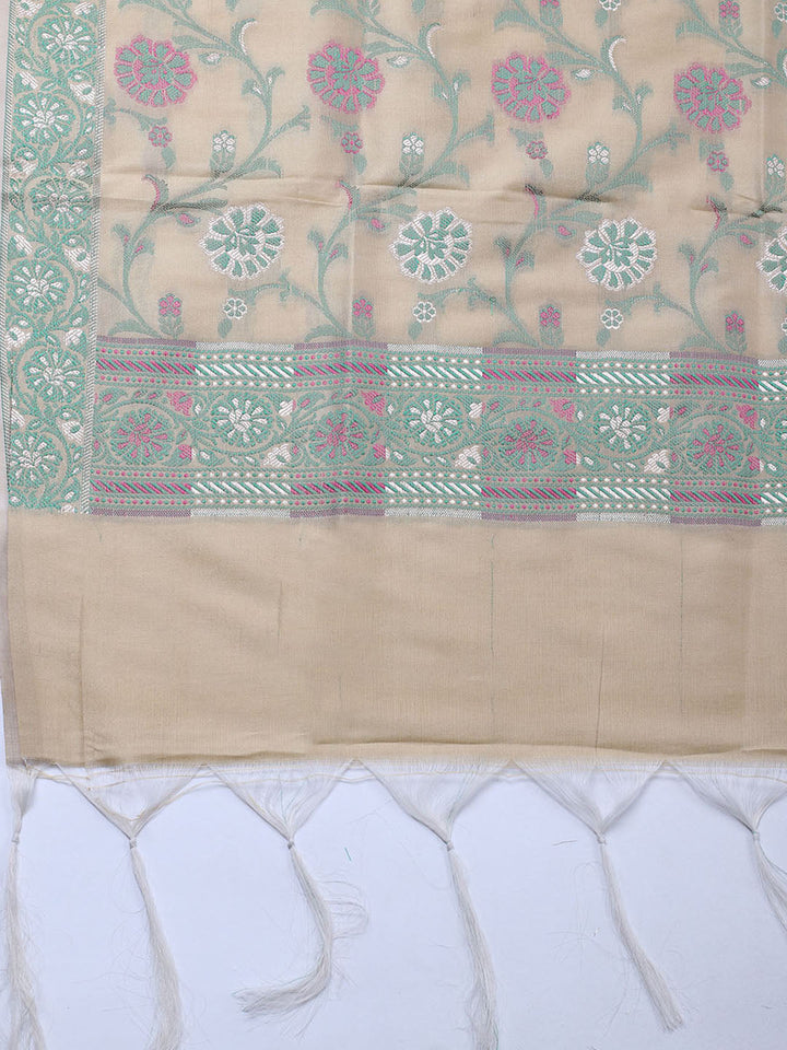 Banarasi Chanderi Unstitched Suit With Pant &amp; Dupatta