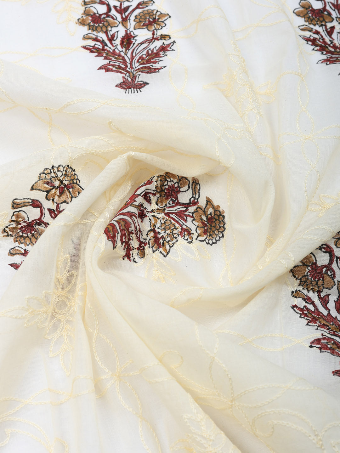 Printed Cotton Blend Unstitched Suit With Pant &amp; Dupatta