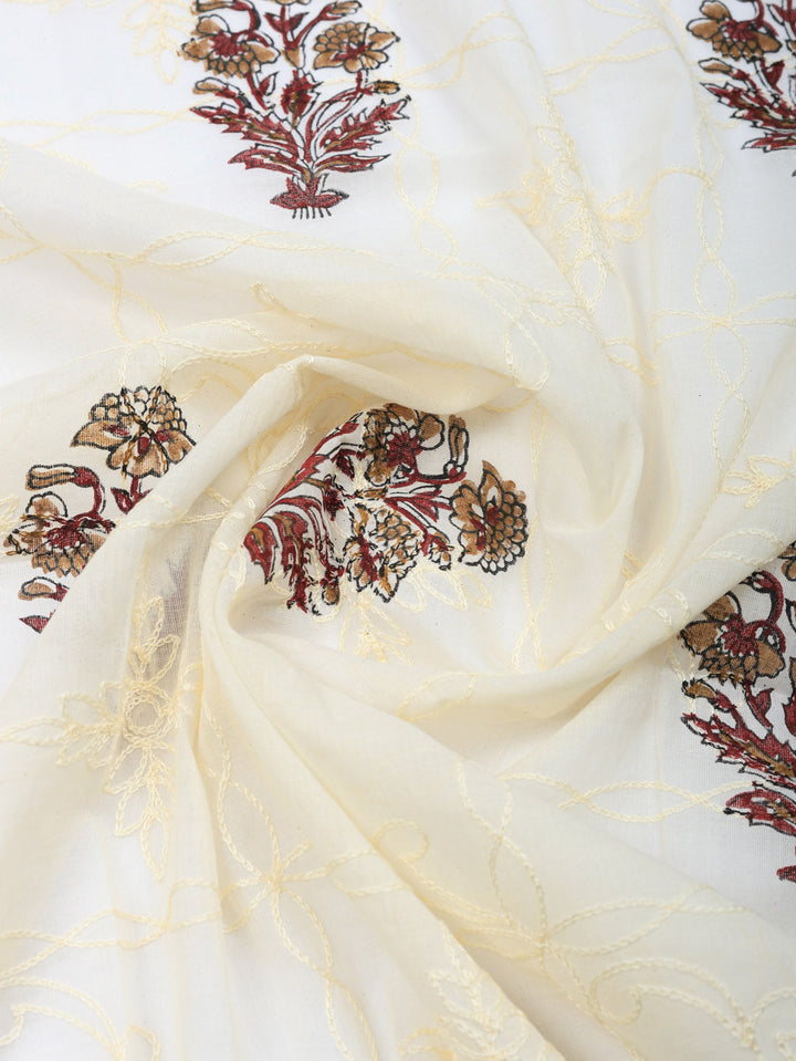 Printed Cotton Blend Unstitched Suit With Pant &amp; Dupatta