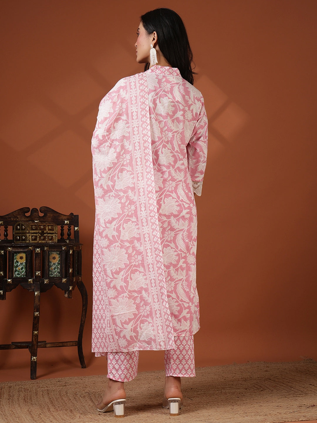 Printed Cotton Blend Kurta With Pant &amp; Dupatta