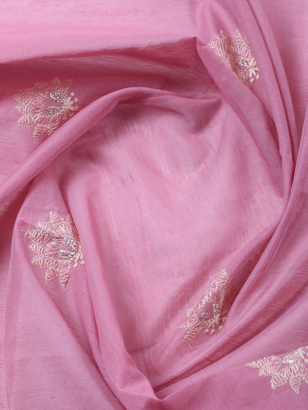Embroidered Chanderi Unstitched Suit With Pant &amp; Dupatta