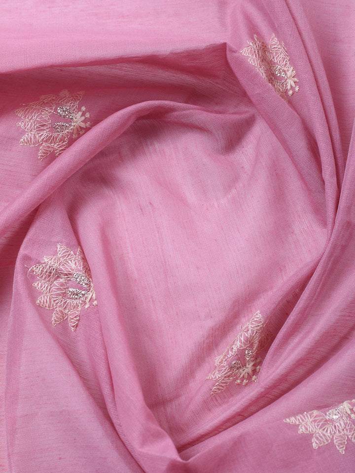 Embroidered Chanderi Unstitched Suit With Pant &amp; Dupatta
