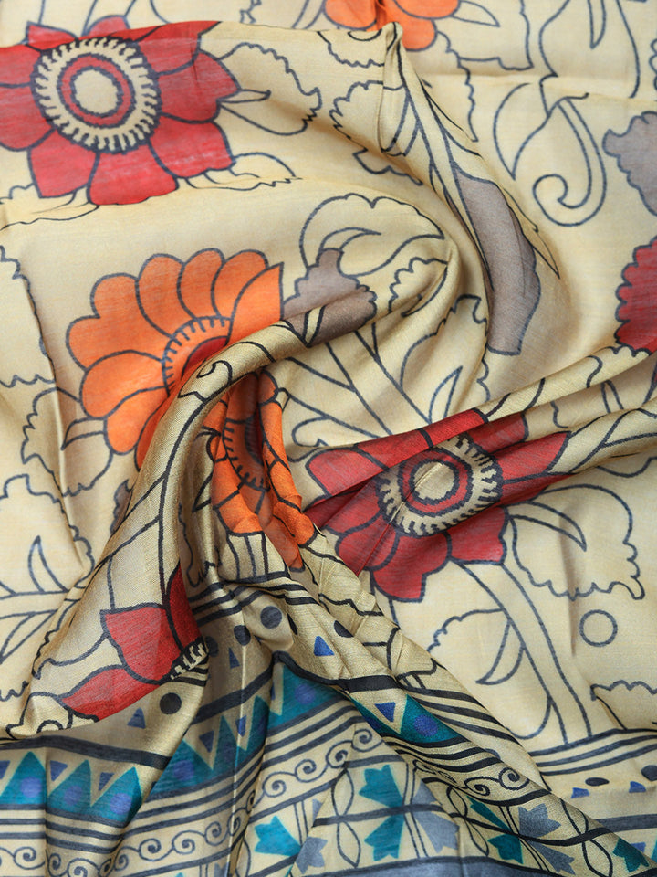 Printed Chanderi Unstitched Suit With Pant &amp; Dupatta