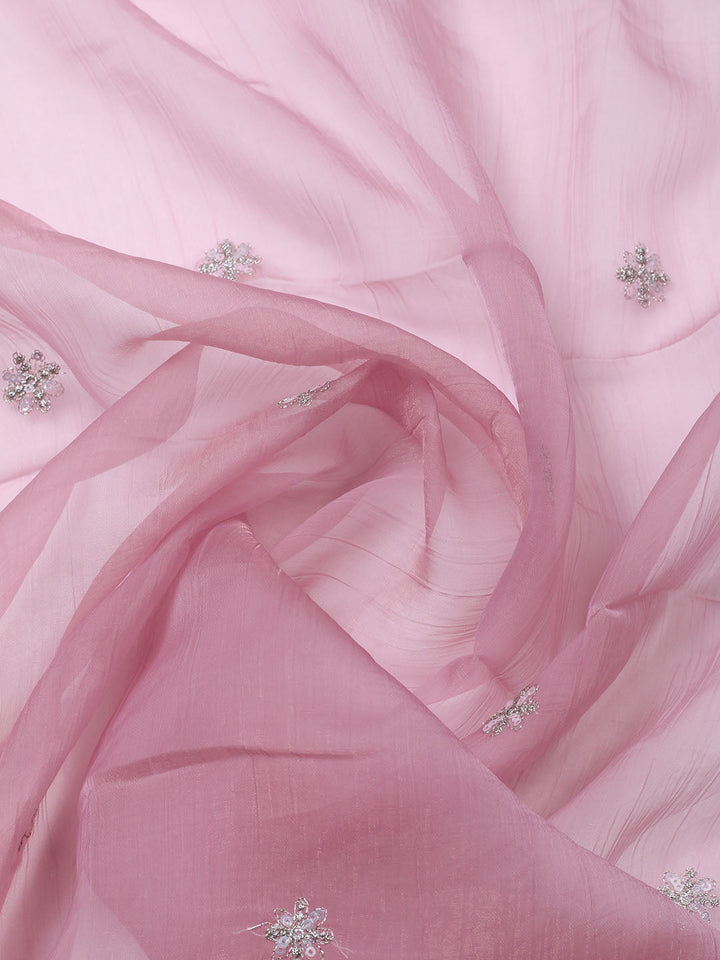 Embroidered Organza Unstitched Suit With Pant &amp; Dupatta