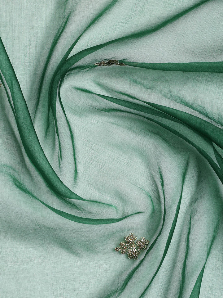 Neck Embroidered Organza Unstitched Suit With Dupatta