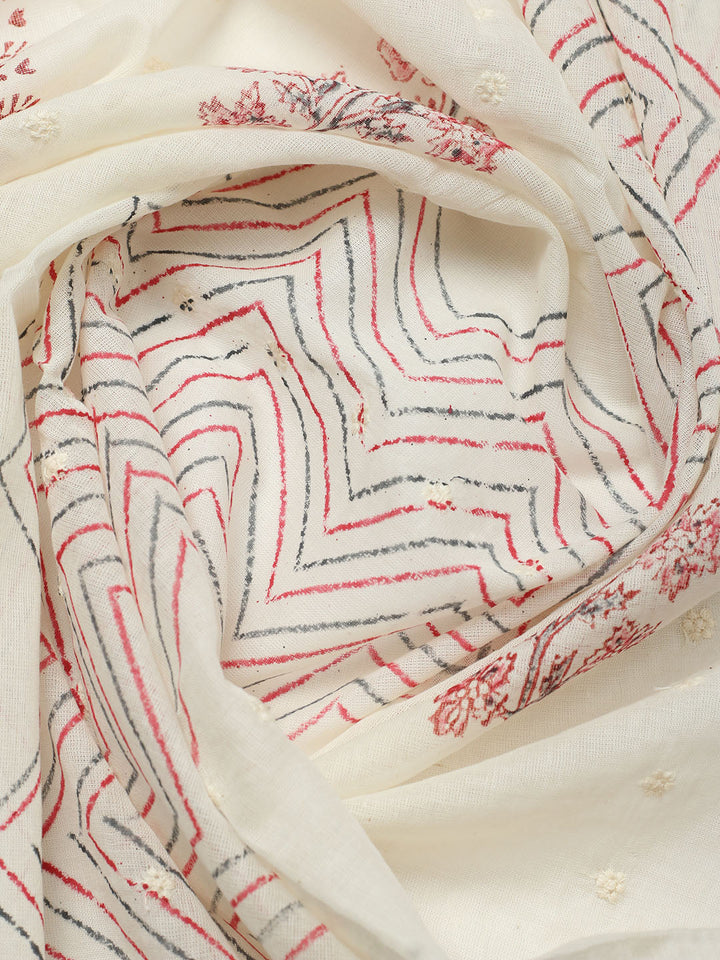 Printed Cotton Blend Unstitched Suit With Pant &amp; Dupatta