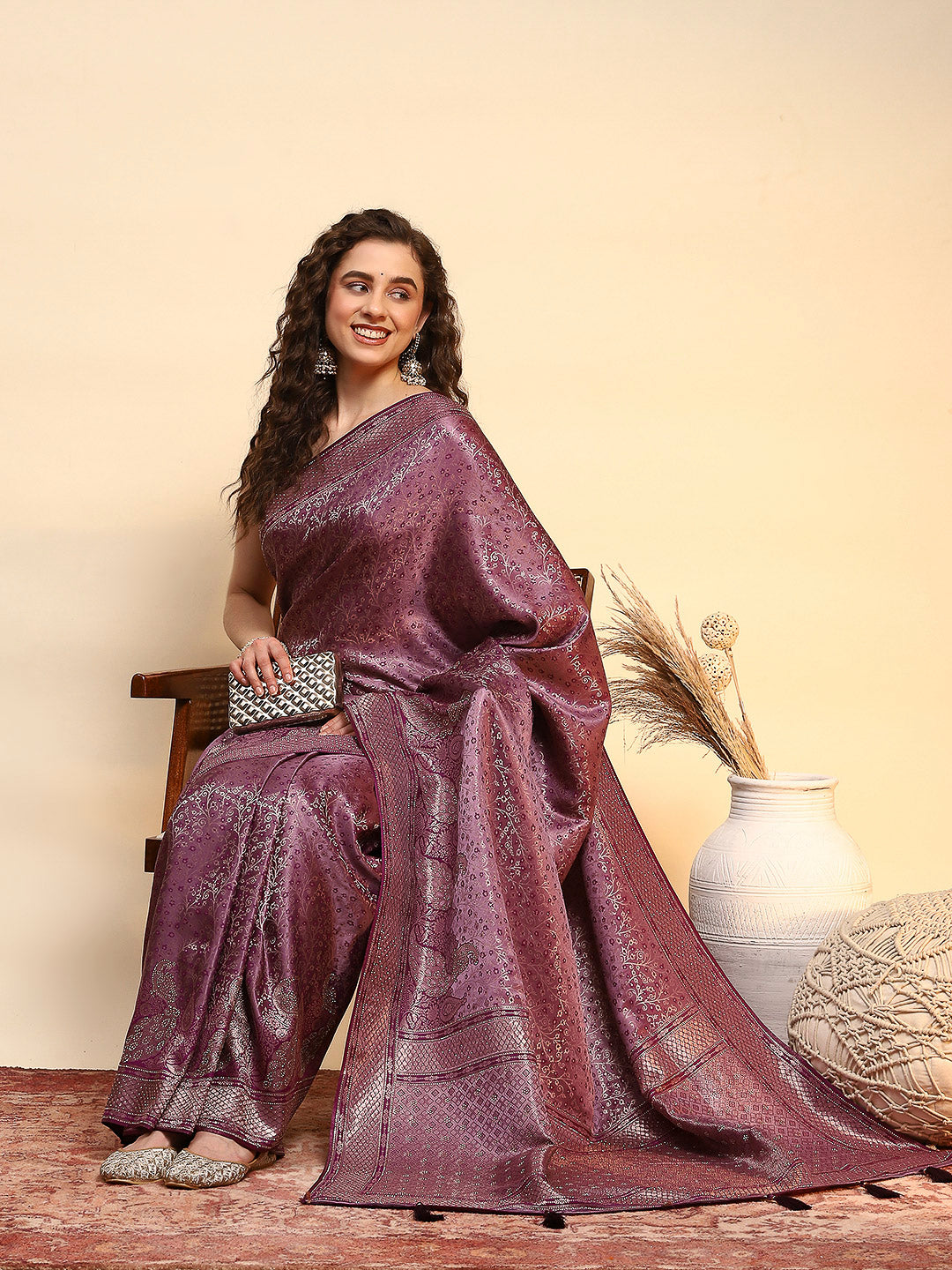 Embroidered Satin Saree