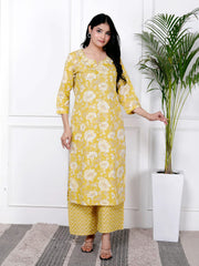 Printed Cotton Blend Kurta With Pants & Dupatta