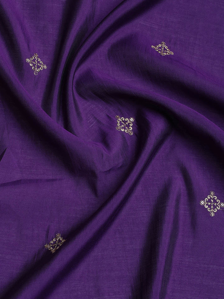 Neck Embroidered Chanderi Unstitched Suit With Dupatta