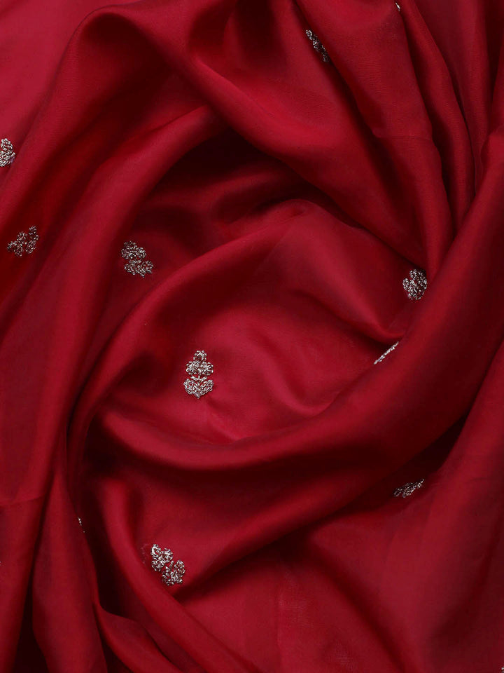 Embroidered Chanderi Unstitched Suit With Pant &amp; Dupatta