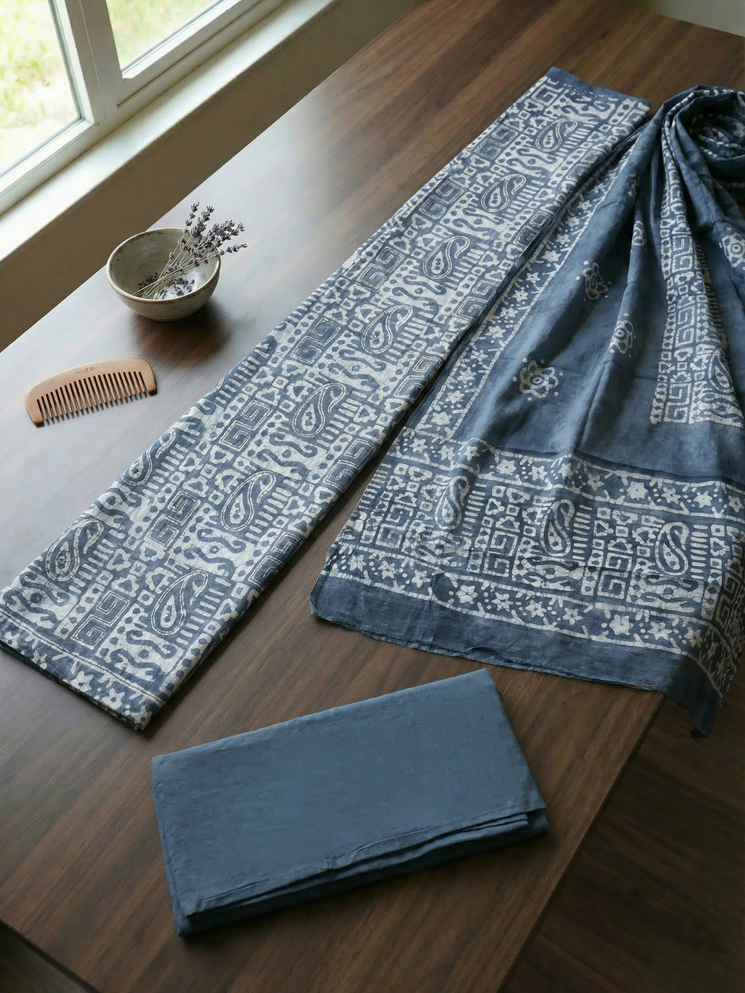 Embroidered Cotton Blend Unstitched Suit With Pant &amp; Dupatta