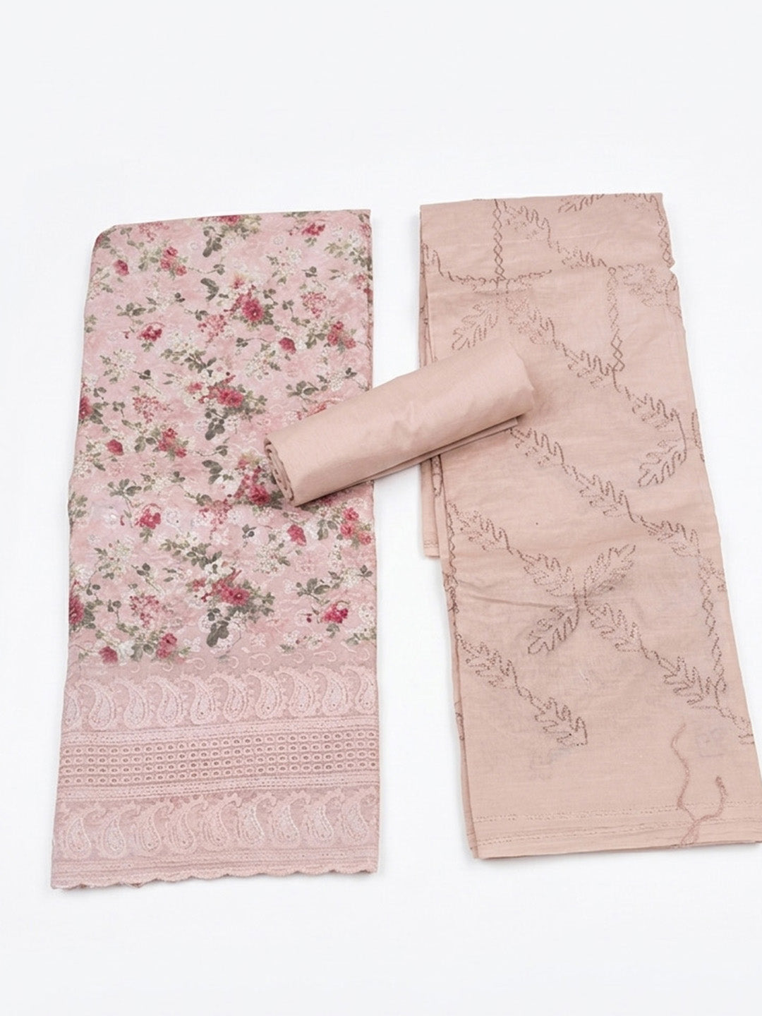 Printed Cotton Blend Unstitched Suit With Pant &amp; Dupatta
