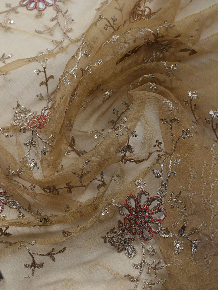 Embroidered Organza Unstitched Suit With Dupatta