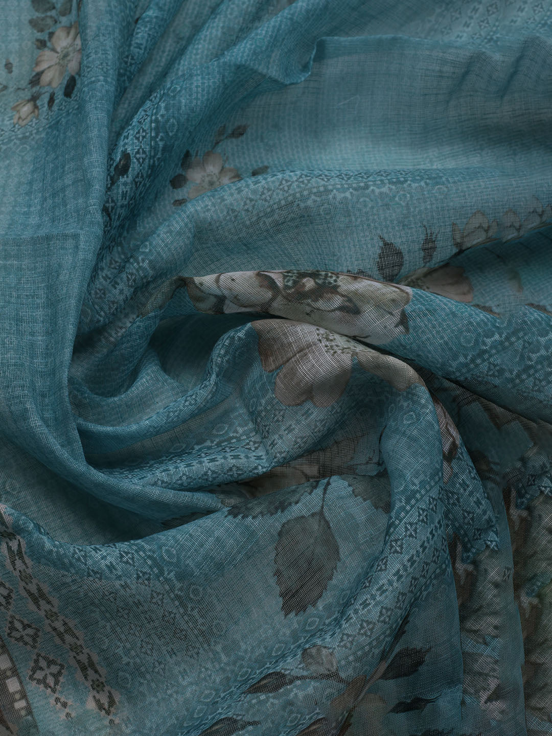 Floral Printed Linen Unstitched Suit With Dupatta