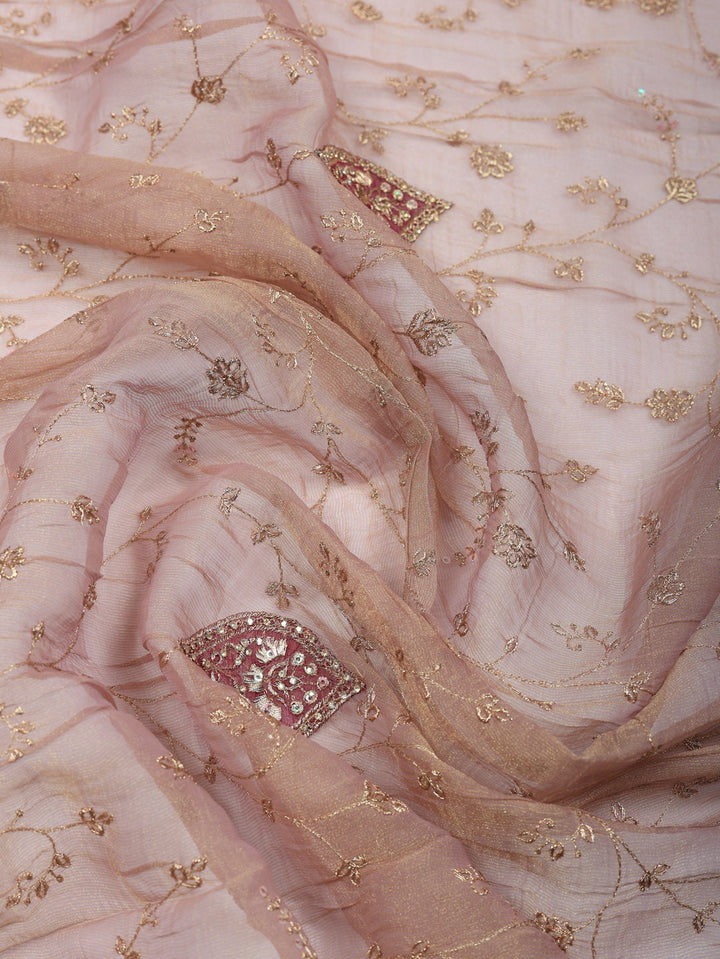 Embroidered Tissue Unstitched Suit With Pant &amp; Dupatta