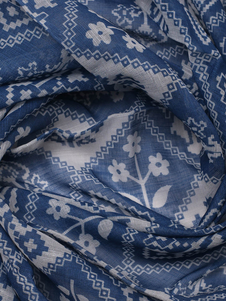 Embroidered Linen Blend Unstitched Suit With Pant &amp; Dupatta