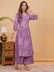 Digital Printed Cotton Blend Kurta With Pants