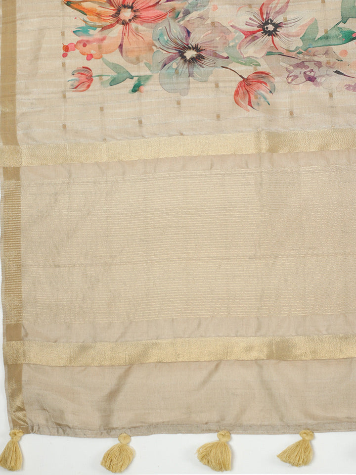 Floral &amp; Bandhani Printed Art Silk Saree