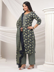 Printed Cotton Blend Kurta With Pants & Dupatta