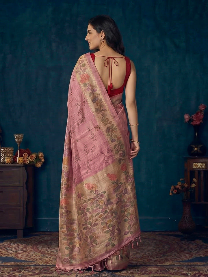 Floral Print Tussar Silk Saree