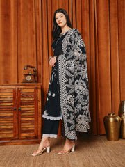 Printed Cotton Blend Kurta With Pants & Dupatta