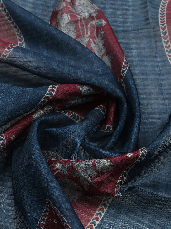 Printed Cotton Blend Unstitched Suit With Pant &amp; Dupatta